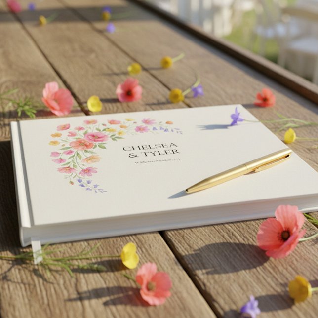 Libro De Visitas Boda de Flor Silvestre Firma Floral Hermosa (Pretty floral guest book from the Wildflower Bloom wedding collection by Darling & May)