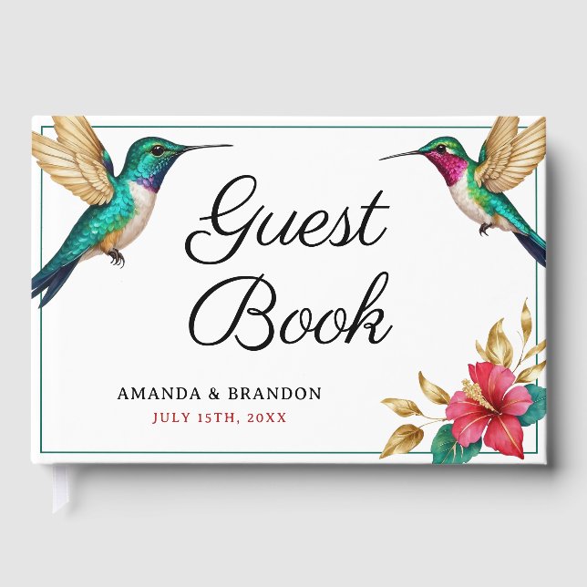 Libro De Visitas Boda de Flor Tropical Rojo (Anverso)