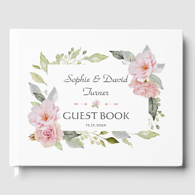 Libro De Visitas Boda de floración rosa de Rubor bonito (Anverso)