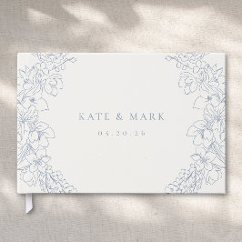 Libro De Visitas Boda de Floral Azul Delicado