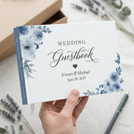 Libro De Visitas Boda de Floral Azul Dusty Bohemia