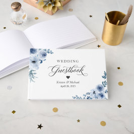 Libro De Visitas Boda de Floral Azul Dusty Bohemia