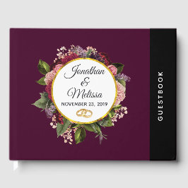 Libro De Visitas Boda de Florales Rosa y Borgoña