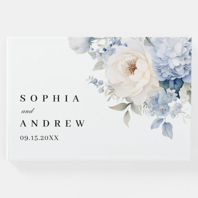 Libro De Visitas Boda de flores azules y blancas (Anverso)