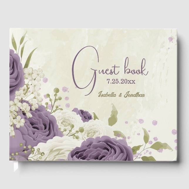 Libro De Visitas boda de flores blancas malvas (Anverso)