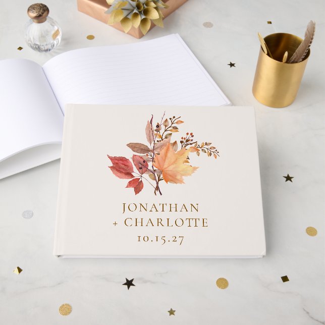 Libro De Visitas Boda de flores boho de otoño rústico moderno (Anverso Abierto)