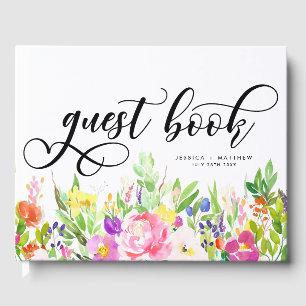 Libro De Visitas Boda de Flores de acuarela brillante y caprichosa