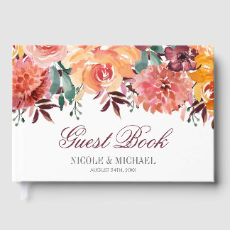 Libro De Visitas Boda de flores de acuarela de otoño
