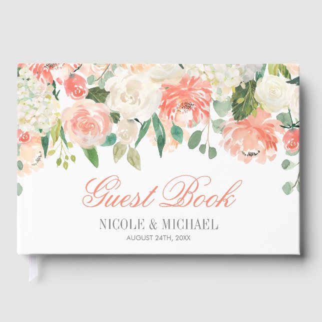 Libro De Visitas Boda de flores de acuarela pastel (Anverso)