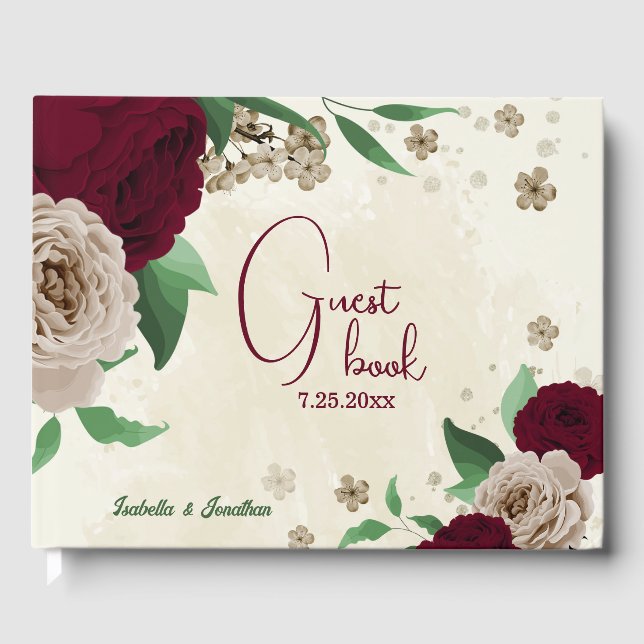 Libro De Visitas Boda de flores de champán de Borgoña (Anverso)