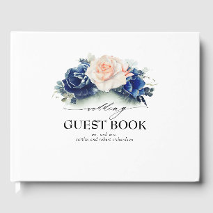 Libro De Visitas Boda de Flores de color azul y azul marino de la M