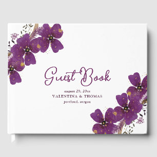 Libro De Visitas Boda de flores de color morado de color bonito