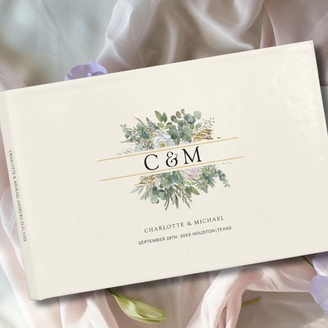 Libro De Visitas Boda de flores de eucalipto simple y elegante (Personlaized, Simple, elegant Eucalyptus Flower Wedding Guest Book)