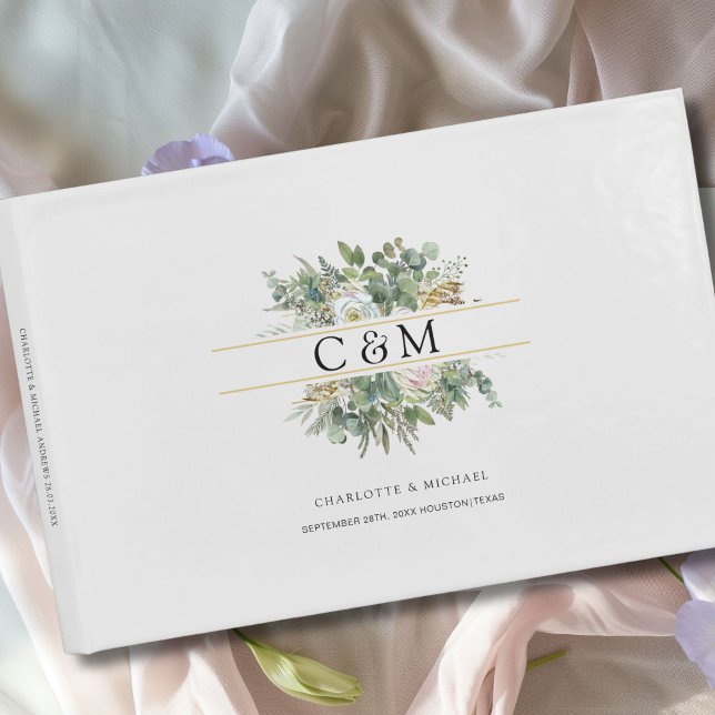 Libro De Visitas Boda de flores de eucalipto simple y elegante (Personlaized, Simple, elegant Eucalyptus Flower Wedding Guest Book)