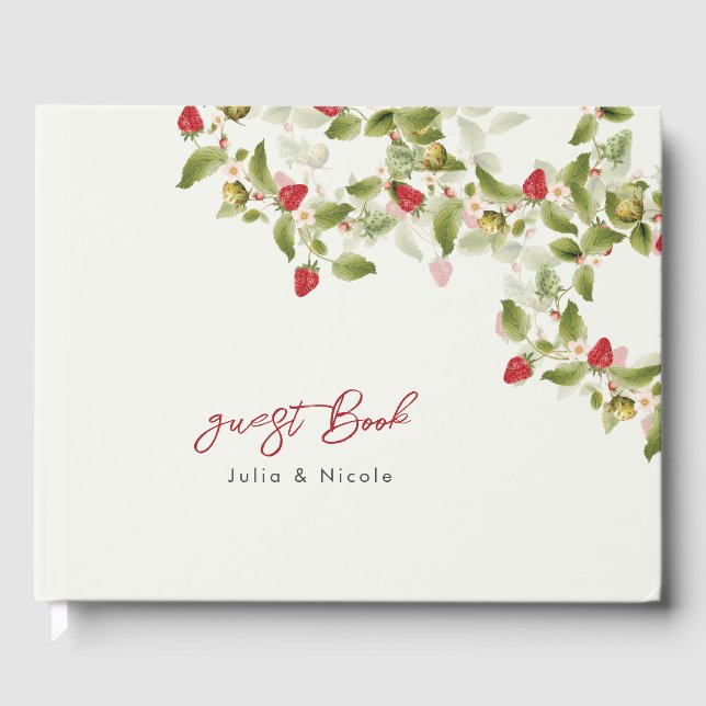 Libro De Visitas Boda de flores de fresa silvestres de dulce rojo (Anverso)