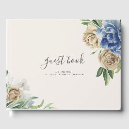 Libro De Visitas Boda de Flores de Marfil y Azul Dusty