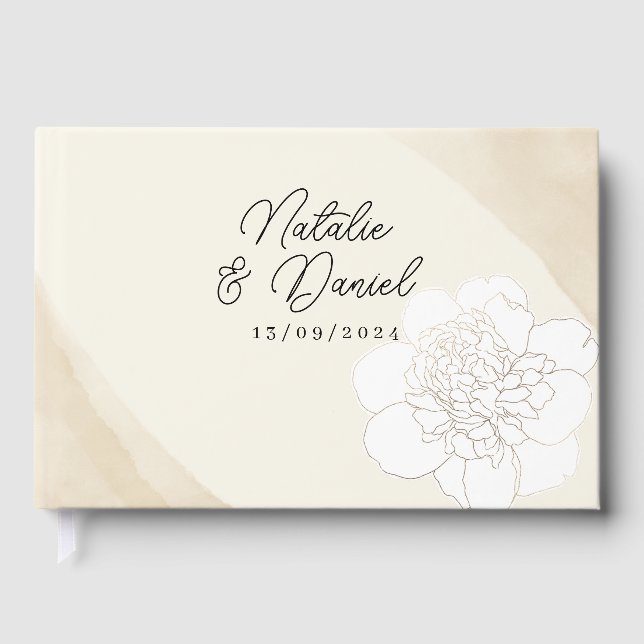 Libro De Visitas Boda de Flores de Peonies Blancos (Anverso)