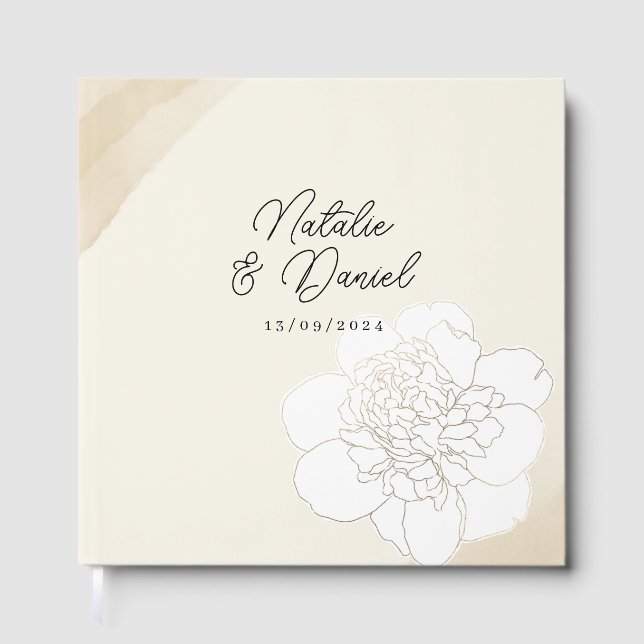 Libro De Visitas Boda de Flores de Peonies Blancos (Anverso)