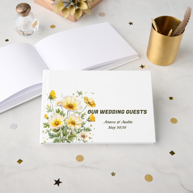 Libro De Visitas Boda de flores de primavera amarillas (Anverso Abierto)