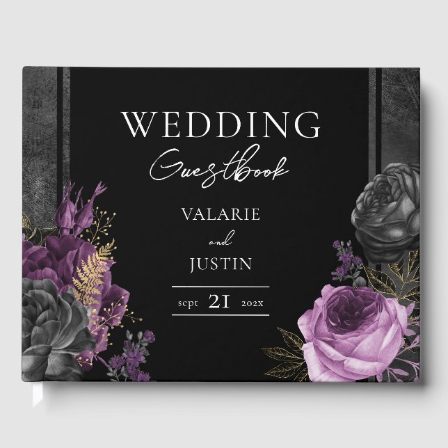 Libro De Visitas Boda de flores góticas morado (Anverso)