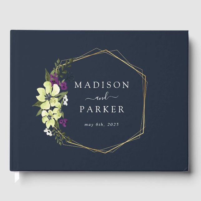 Libro De Visitas Boda de flores moradas oscuras (Anverso)