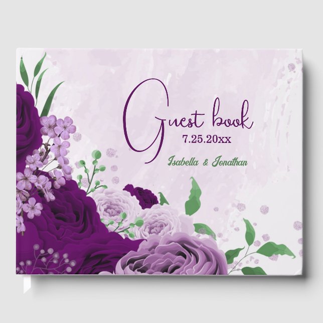 Libro De Visitas Boda de flores moradas románticas (Anverso)