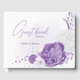 Libro De Visitas Boda de flores moradas y blancas románticas
