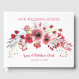 Libro De Visitas Boda de flores rojas de acuarela de primavera