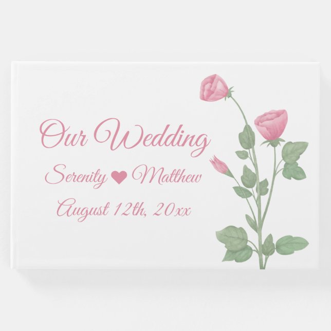 Libro De Visitas Boda de flores rosadas florales de primavera (Anverso)