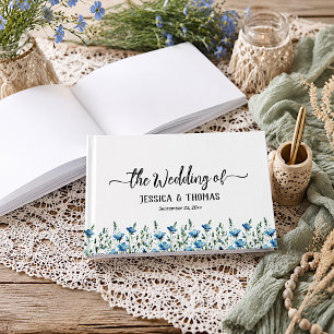 Libro De Visitas Boda de flores silvestres boho chic azul polvorien