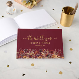 Libro De Visitas Boda de flores silvestres boho chic burgundy rústi