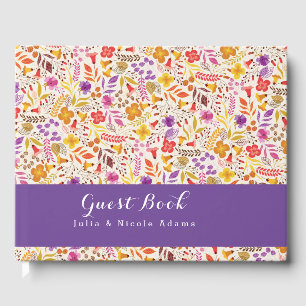 Libro De Visitas Boda de flores silvestres boho naranja púrpura
