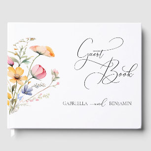 Libro De Visitas Boda de flores silvestres de prado al acuarela