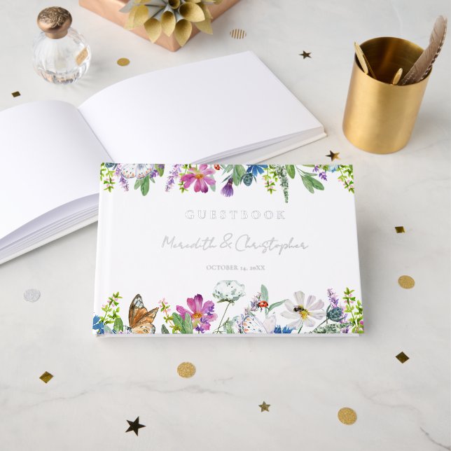 Libro De Visitas Boda de flores silvestres de primavera Relieve met (Anverso Abierto)