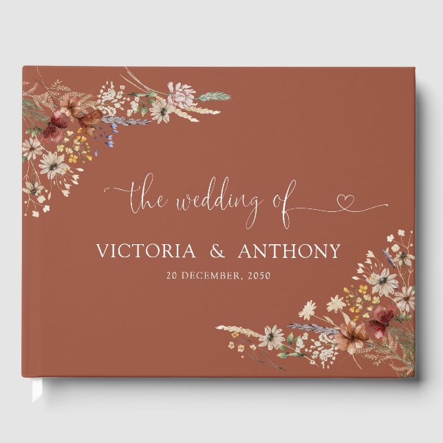 Libro De Visitas Boda de flores silvestres de terracota (Anverso)