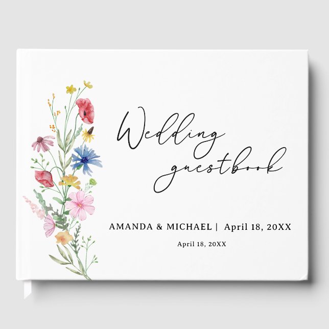 Libro De Visitas Boda de flores silvestres elegantes (Anverso)