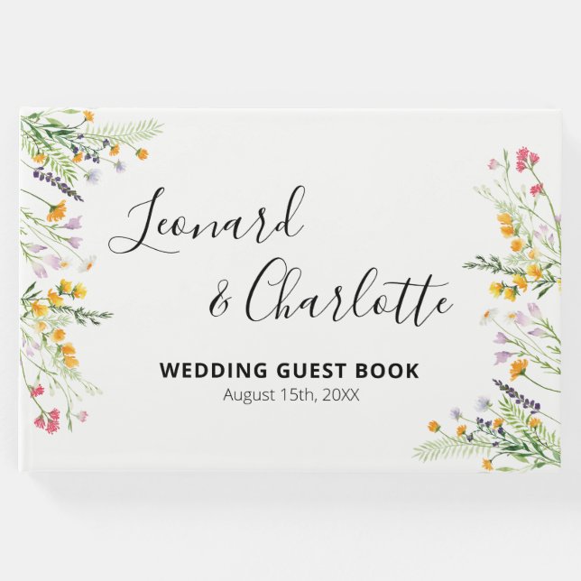 Libro De Visitas Boda de flores silvestres invitados Mantenimiento  (Anverso)