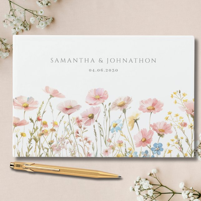 Libro De Visitas Boda de flores silvestres rosadas sonrojadas (Subido por el creador)