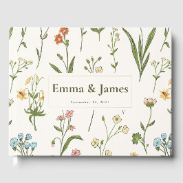 Libro De Visitas Boda de flores silvestres rústicas: elegante recue