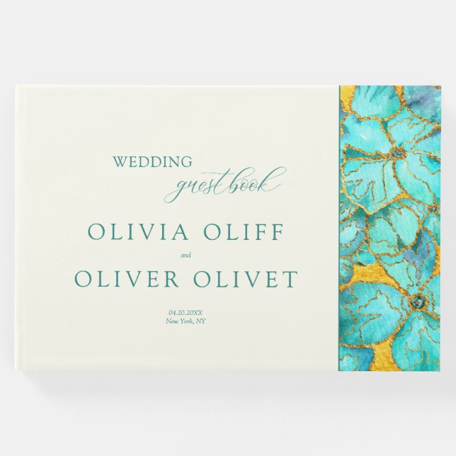 Libro De Visitas Boda de flores verde azuladas (Anverso)
