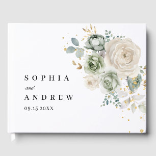 Libro De Visitas Boda de flores verdes y blancas sabrosas