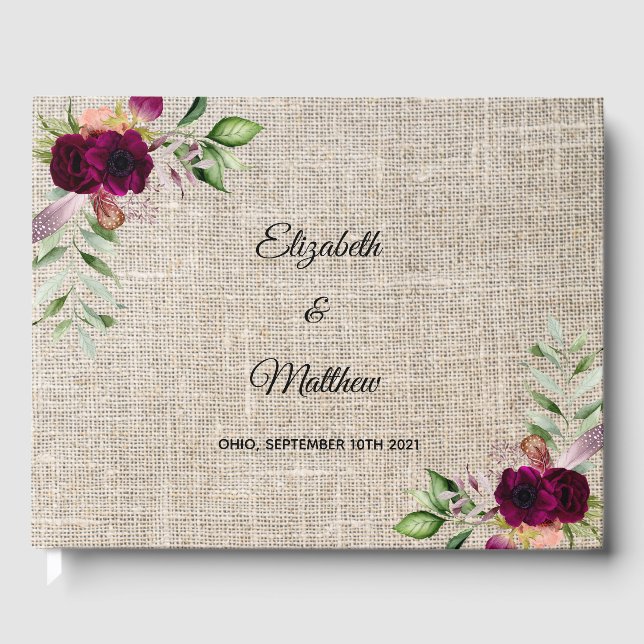 Libro De Visitas Boda de florines ruidosos burlap burgundy (Anverso)