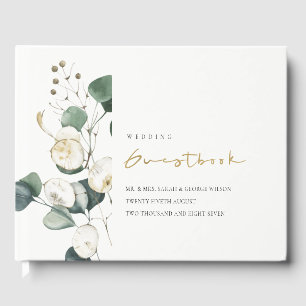 Libro De Visitas Boda de follaje de eucalipto verde rubio