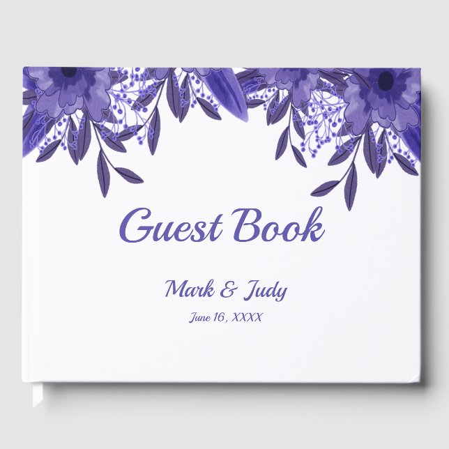 Libro De Visitas Boda de follaje floral morado (Anverso)