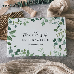 Libro De Visitas Boda de follaje verde con guión de caligrafía