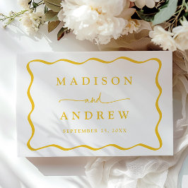 Libro De Visitas Boda de Foto con Marco Amarillo Ondulado Moderno