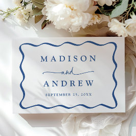 Libro De Visitas Boda de Foto con Marco Ondulado Azul Moderno