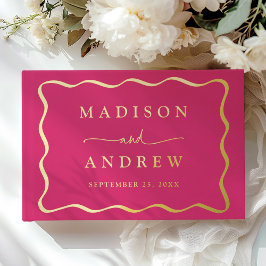 Libro De Visitas Boda de Foto con Marco Ondulado Rosa y Dorado Mode