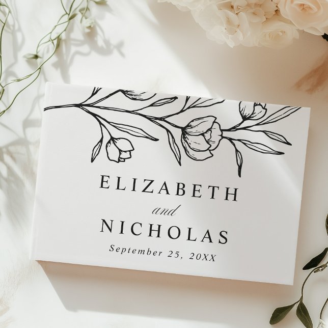 Libro De Visitas Boda de fotografía floral negra esbozada (Subido por el creador)