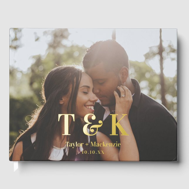 Libro De Visitas Boda de fotografía y monograma personalizado (Anverso)